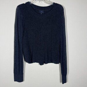 Banana Republic Women's Black Semi-Sheer LS Crop Top Sparkle Large!